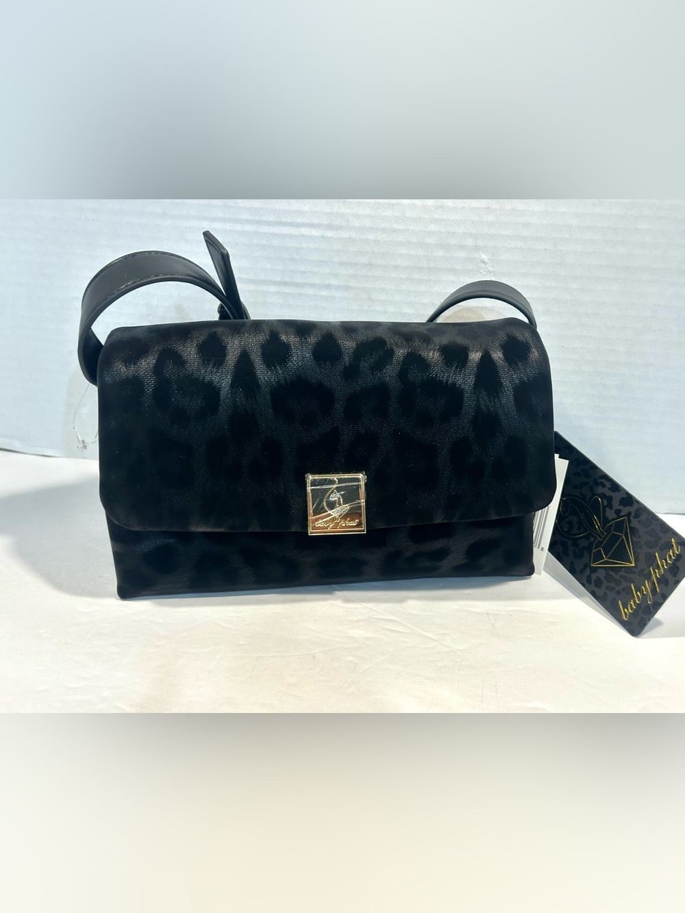 Baby Phat Black Leopard-Print Shoulder Bag with Gold-Tone Clasp